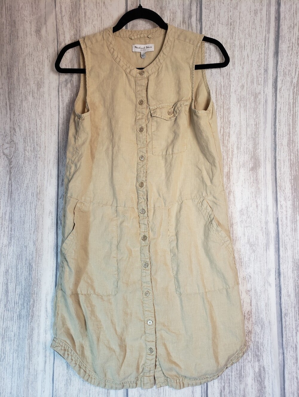 Michael Stars Sleeveless Tan Linen Brady Utility Dress Sz Small Minimalist